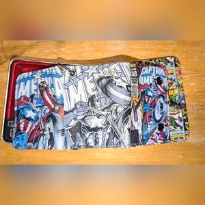 Marvel Captain America Wallet Genuine Leather Slimfold w Silver Clip-On Chain